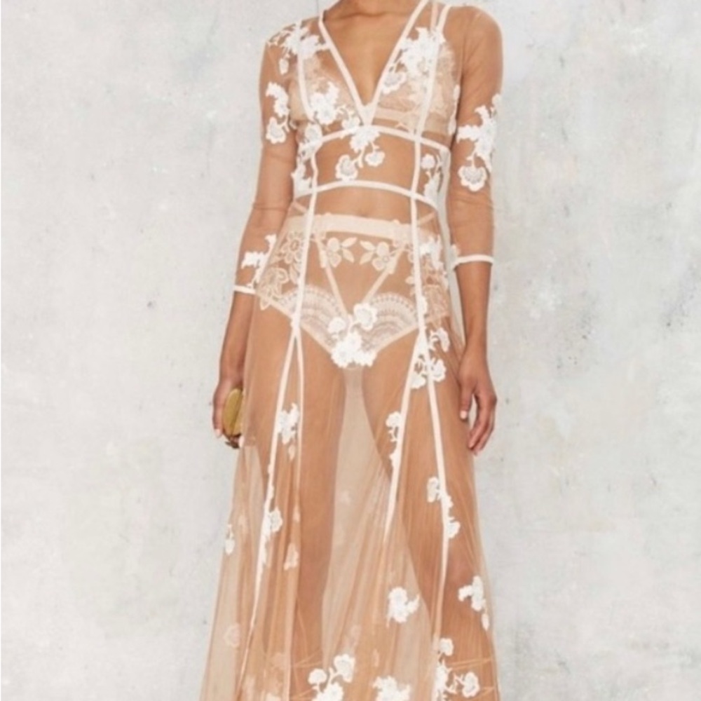 For Love And Lemons Sheer Floral Maxi Dress - Cream and White Eleanor